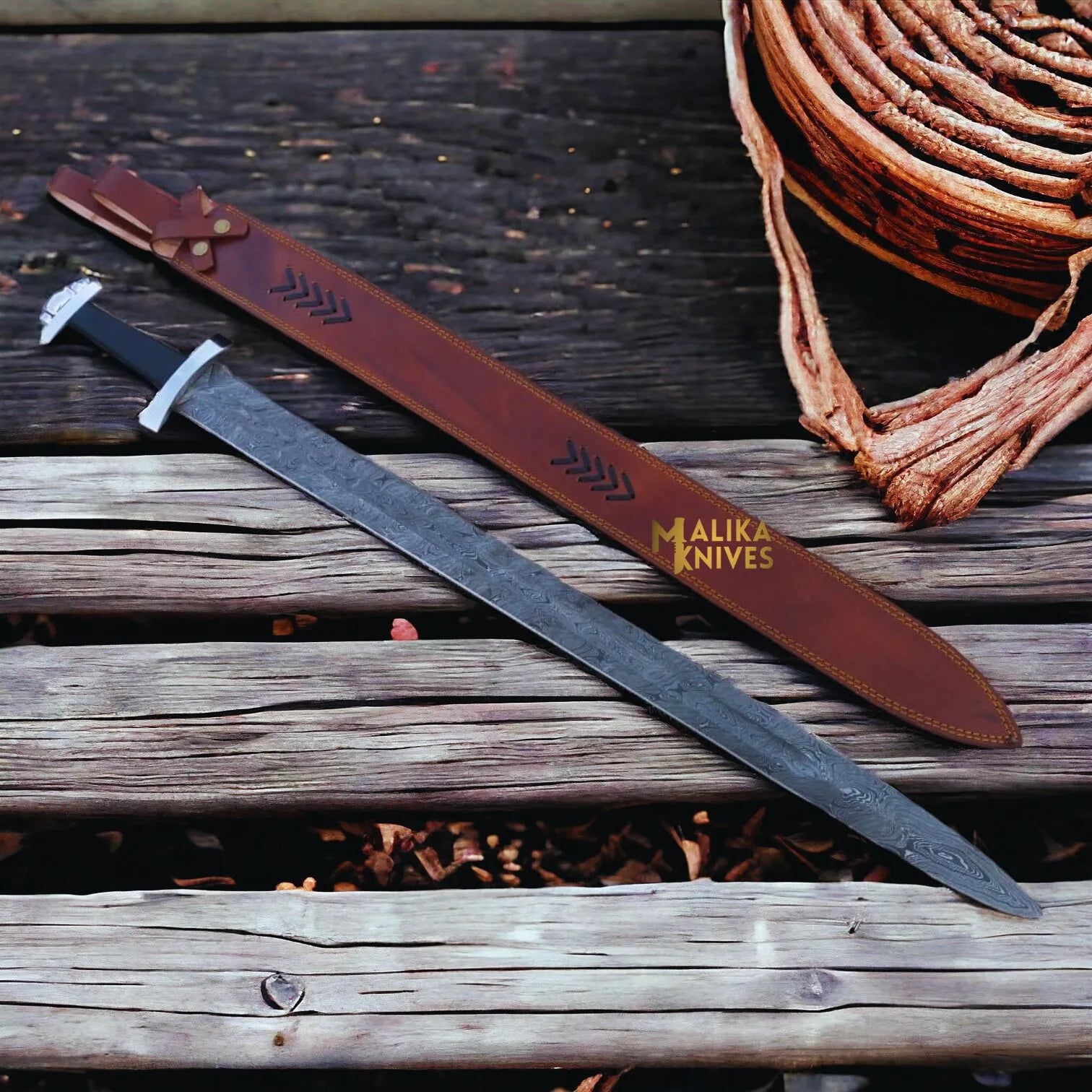 Ulfberht Damascus Viking Sword | Leather Sheath