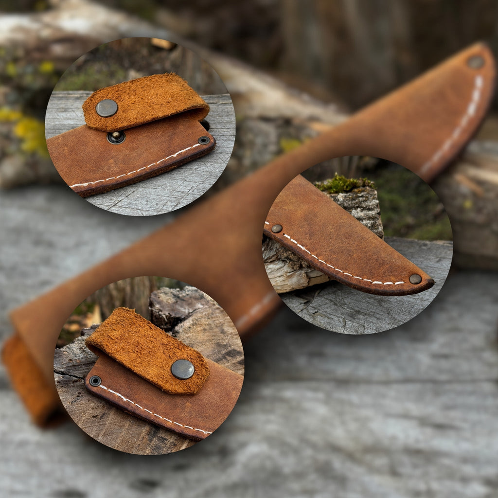 Universal leather knife sheath for outdoor fixed blade knife - Sharky Forged Steel Tools