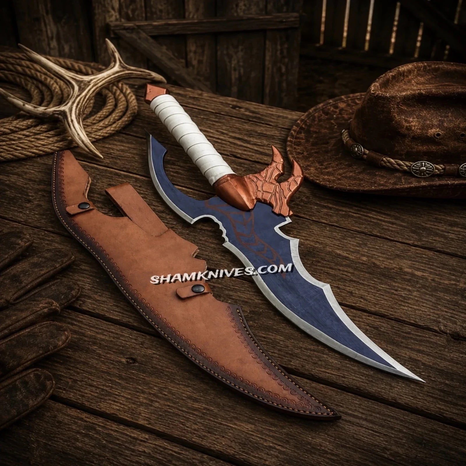 Venom Fang Fantasy Sword – 24" Handmade D2 Steel with Leather Sheath