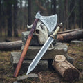 Custom Handmade Stainless Steel  Double Handed Viking axe set with Handmade Gladius piece