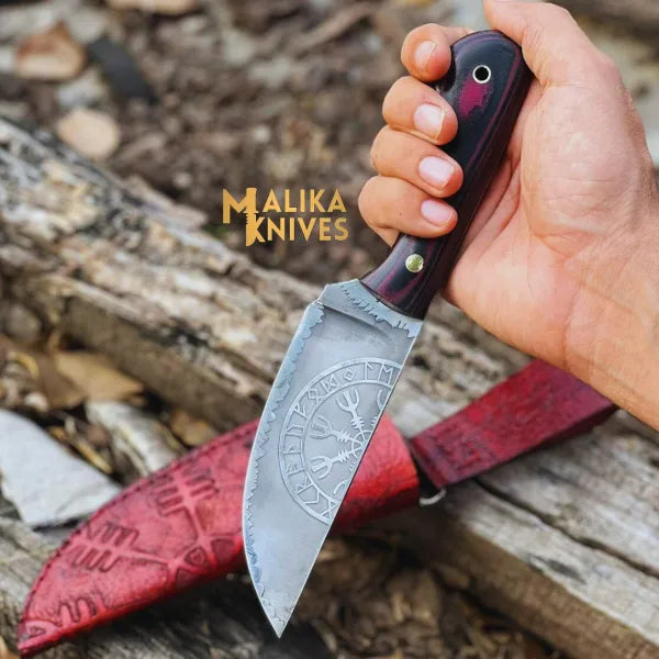 Viking Hunting Knife D2 Steel Vegvisir Engraved