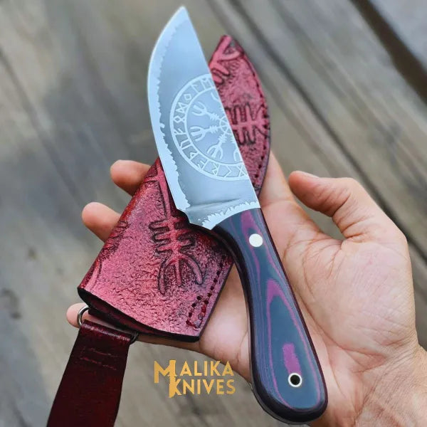 Viking Hunting Knife D2 Steel Vegvisir Engraved