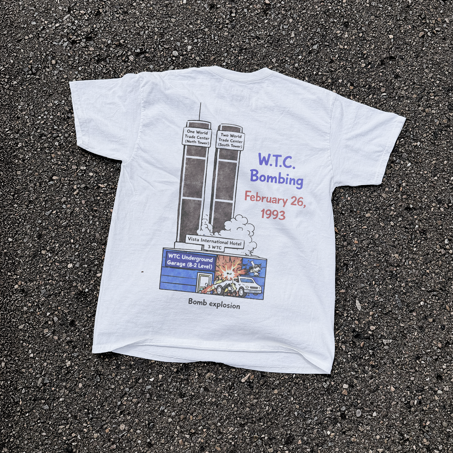 1993 'World Trade Centre' Carpark Bomb Vintage Washed White Tee