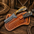 Western Cattleman Bull Cutter Knife Set – Handmade Damascus Skinning & Ranch Blades
