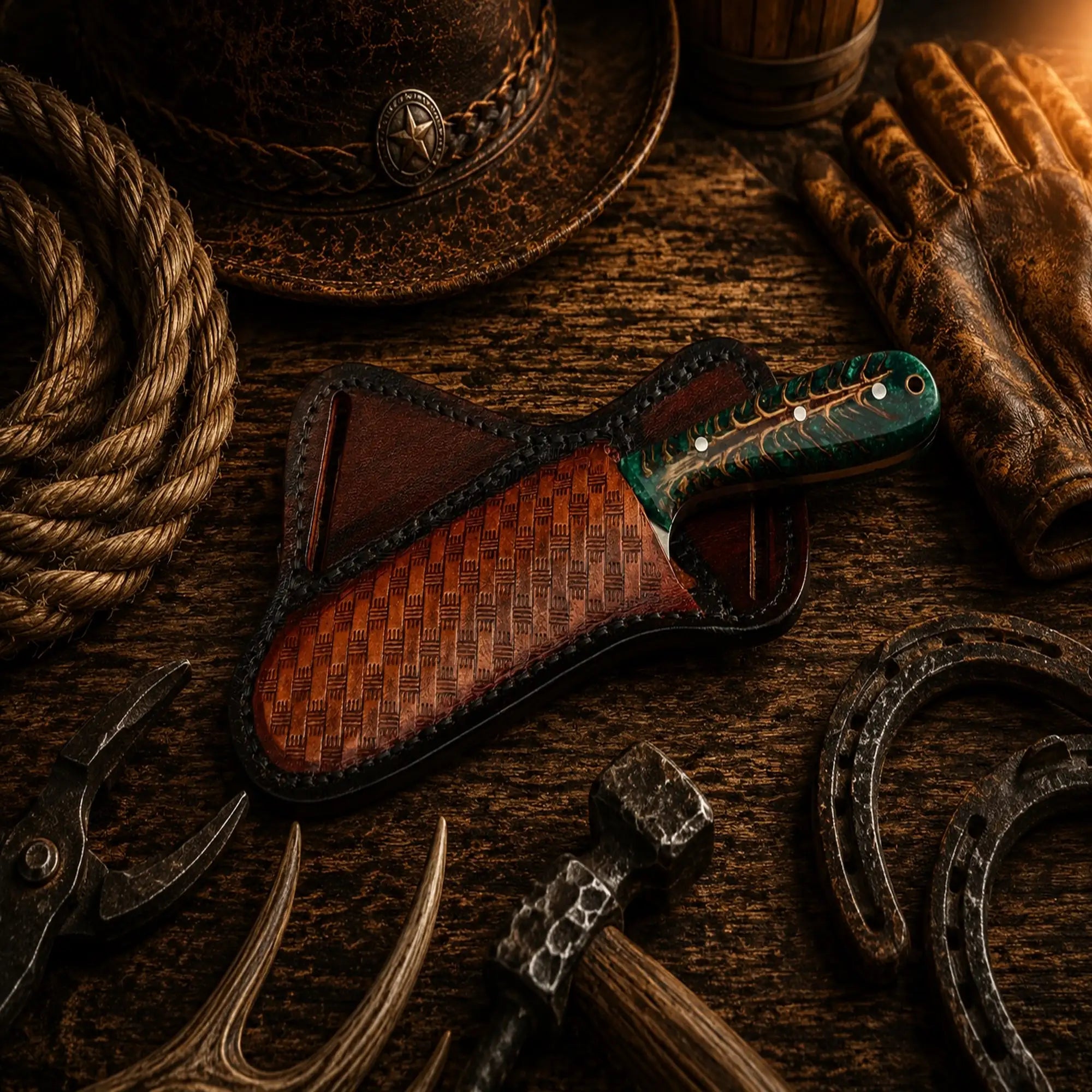 Three Cross Buckaroo Field Knife – 3.75" Handmade D2 Steel Pinecone Handle