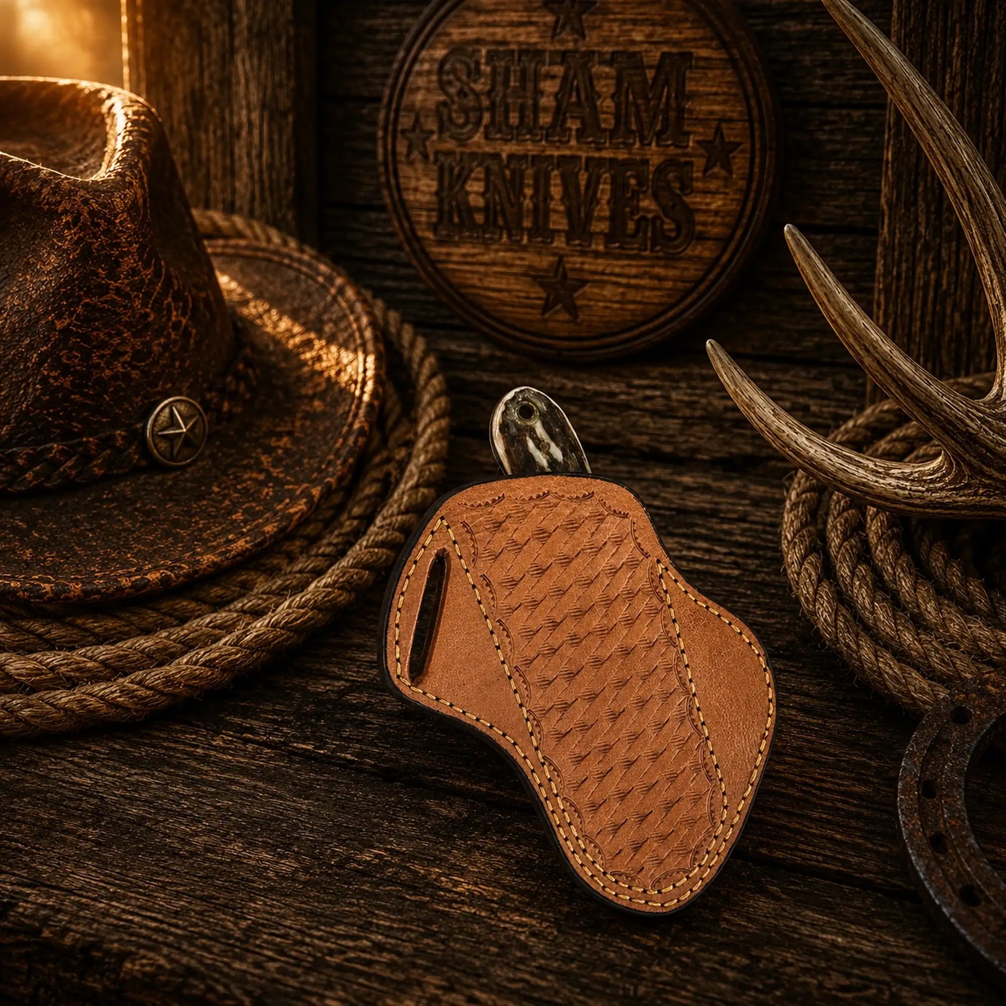 Cowboy Rasp Steel Knife – 3.25″ Stag Handle & Pancake Sheath