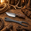 Western Cowboy Knife & Fork Set – Handmade Rasp Steel BBQ Carving Set with Walnut Wood Handles
