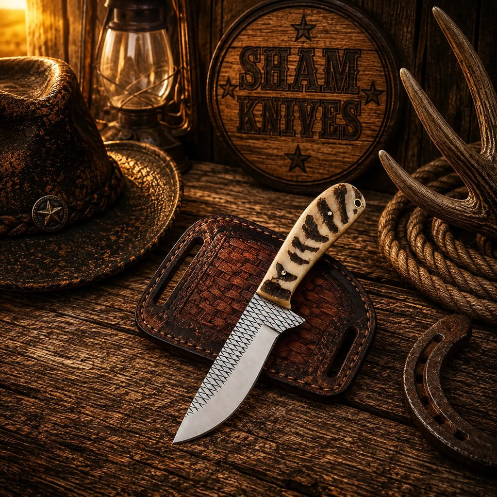 Western Field Dressing Knife – 4″ Rasp Steel & Cross-Draw Sheath