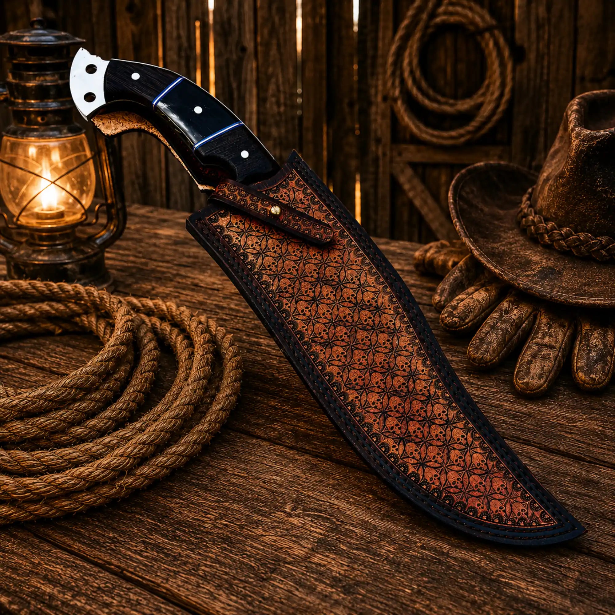 Custom Hunting Knife D2 Steel Cowboy Style Fixed Blade Knife