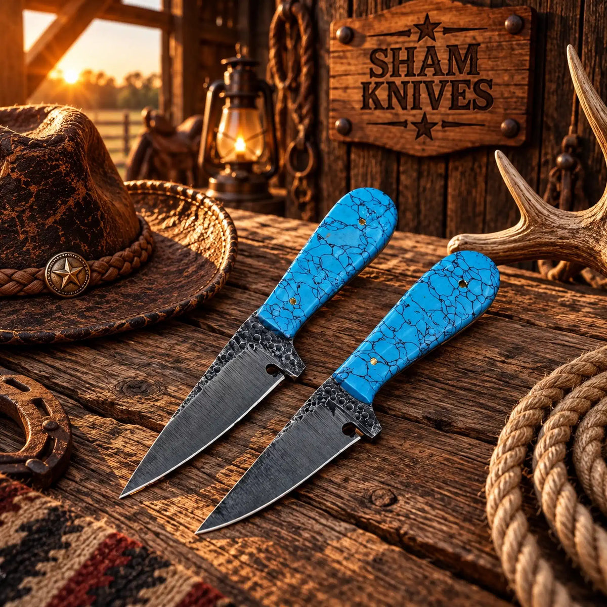 Western Wrangler D2 Hunting & Skinning Knife with Turquoise Handle - outdoor fixed blade knife | Relic & Reel