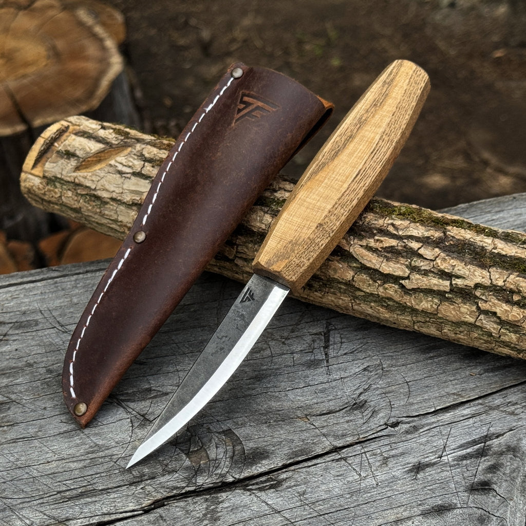 Whittling Sloyd Knife with wood handle and leather sheath - Relic & Reel