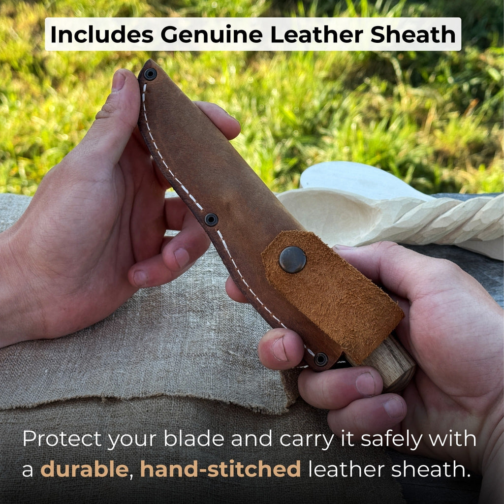 Whittling Sloyd Knife with Leather Sheath, 7.5 cm (2.95 inches) Blade