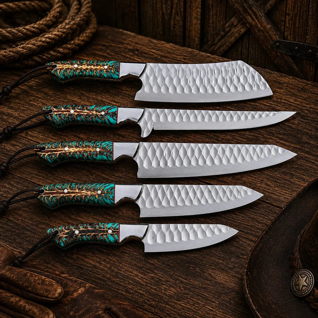 Wild Frontier Chef Knife Set – D2 Steel Pine Cone Resin Handles