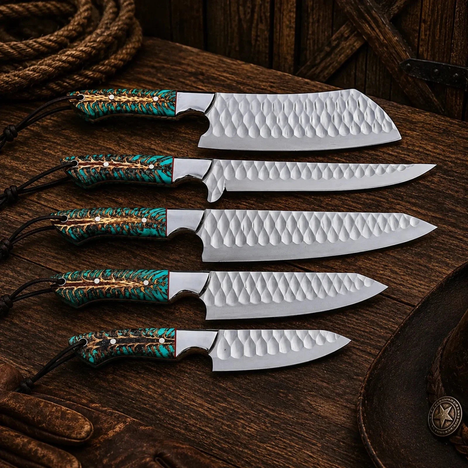 Wild Frontier Chef Knife Set – D2 Steel Pine Cone Resin Handles