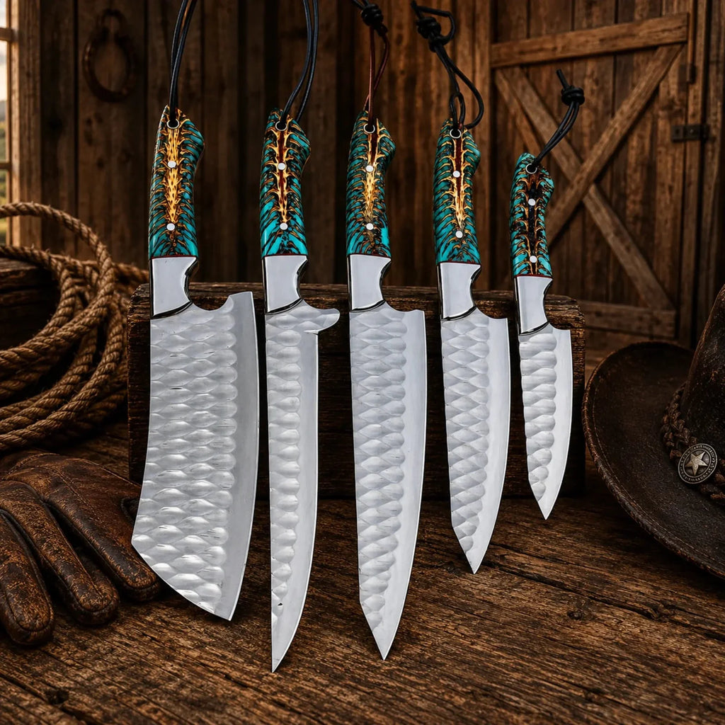 Wild Frontier Chef Knife Set – D2 Steel Pine Cone Resin Handles