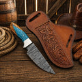 Working Ranch Knife Damascus Steel Wood & Turquoise Handle EDC