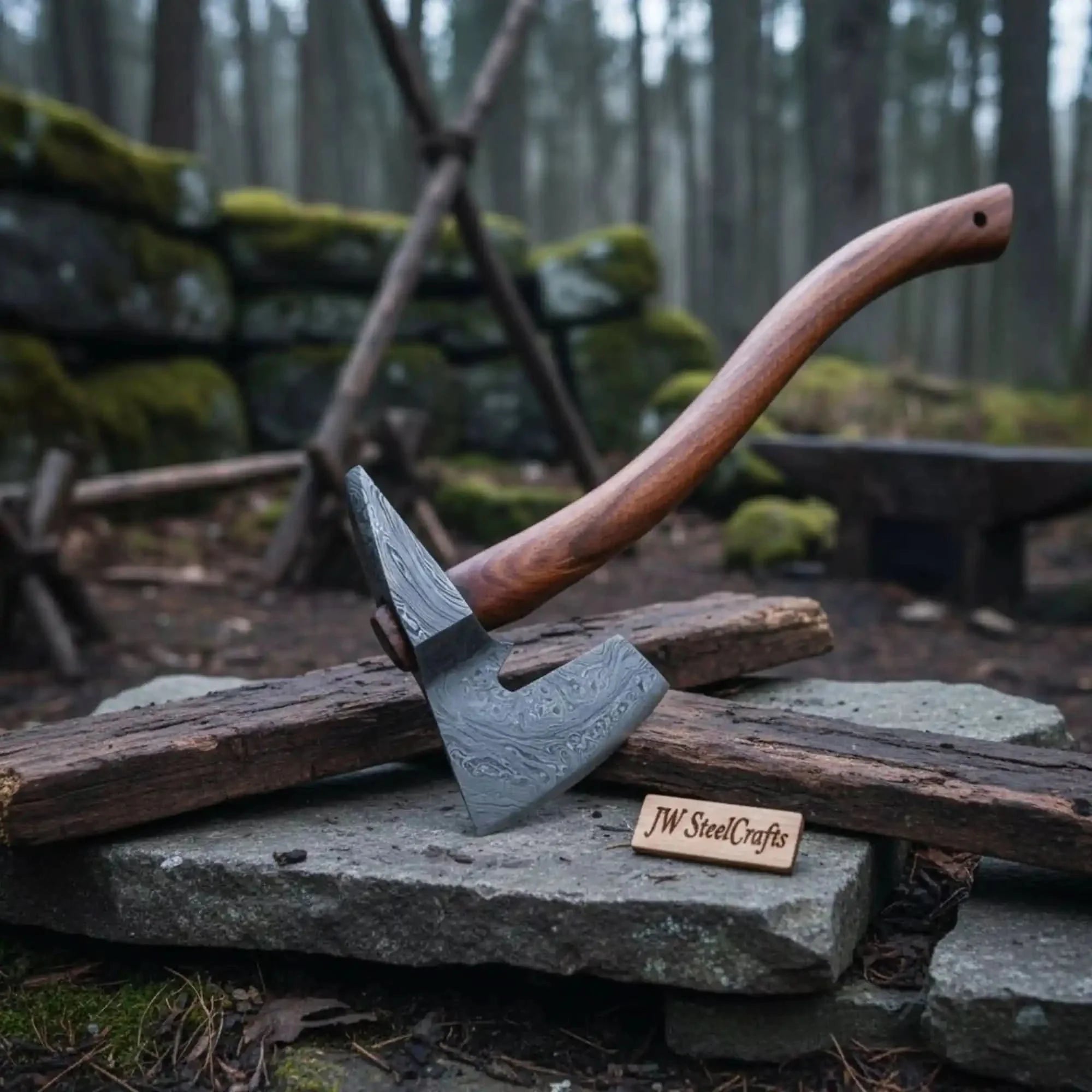 Arrowfen Bearded Spike Axe with Wood Grain Damascus Steel Head
