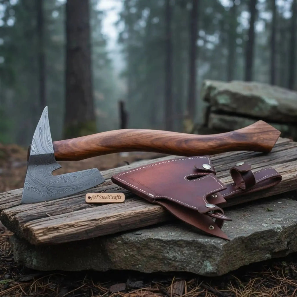 Arrowfen Bearded Spike Axe with Wood Grain Damascus Steel Head